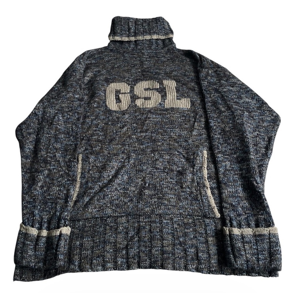 GSL Vintage Y2K Acrylic Oversized Turtle Neck Comfy Knit Sweater Grey XXL